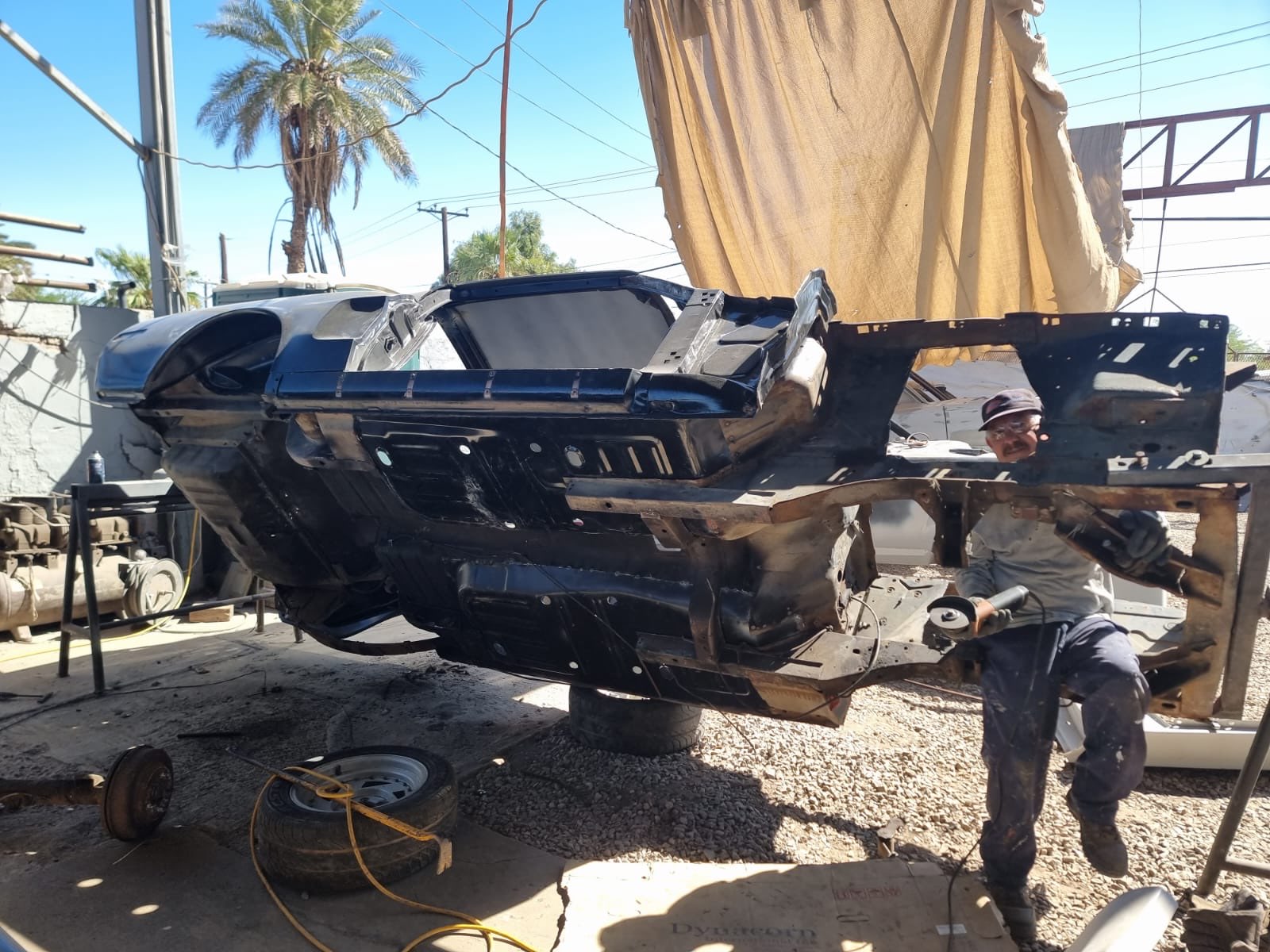 Mustang body on rotisserie